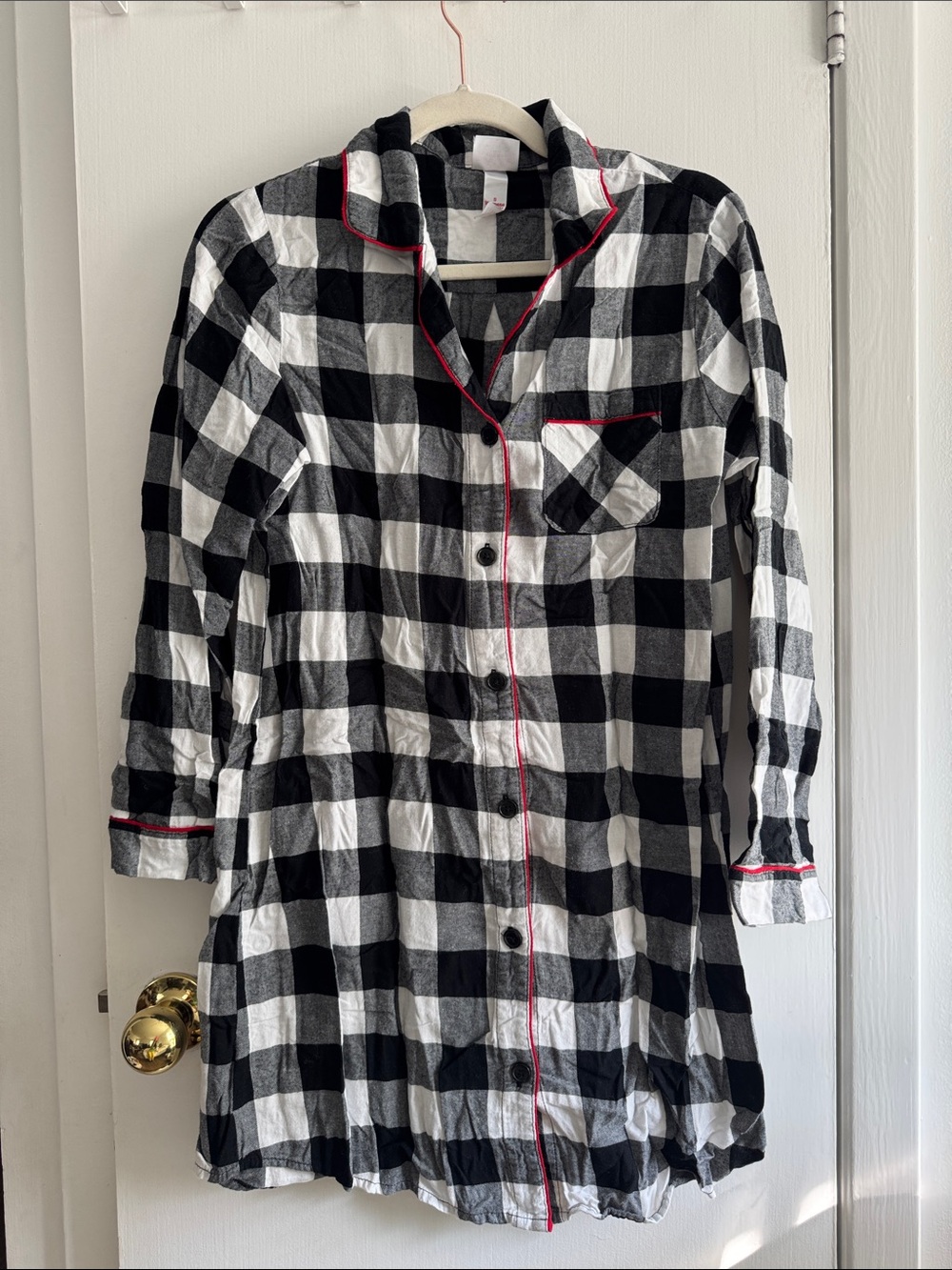 Wondershop Black and White Buffalo Check Sleep Shirt Dress with Red Piping
